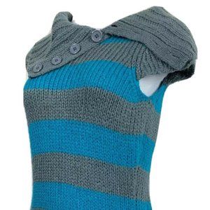 JJ Basics Sweater Dress Blue Stripe Shawl Collar L